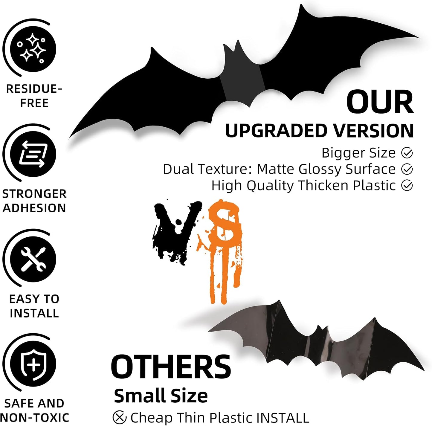120Pcs 3D Bats Halloween Decorations Wall Decor Realistic PVC Bat Stickers