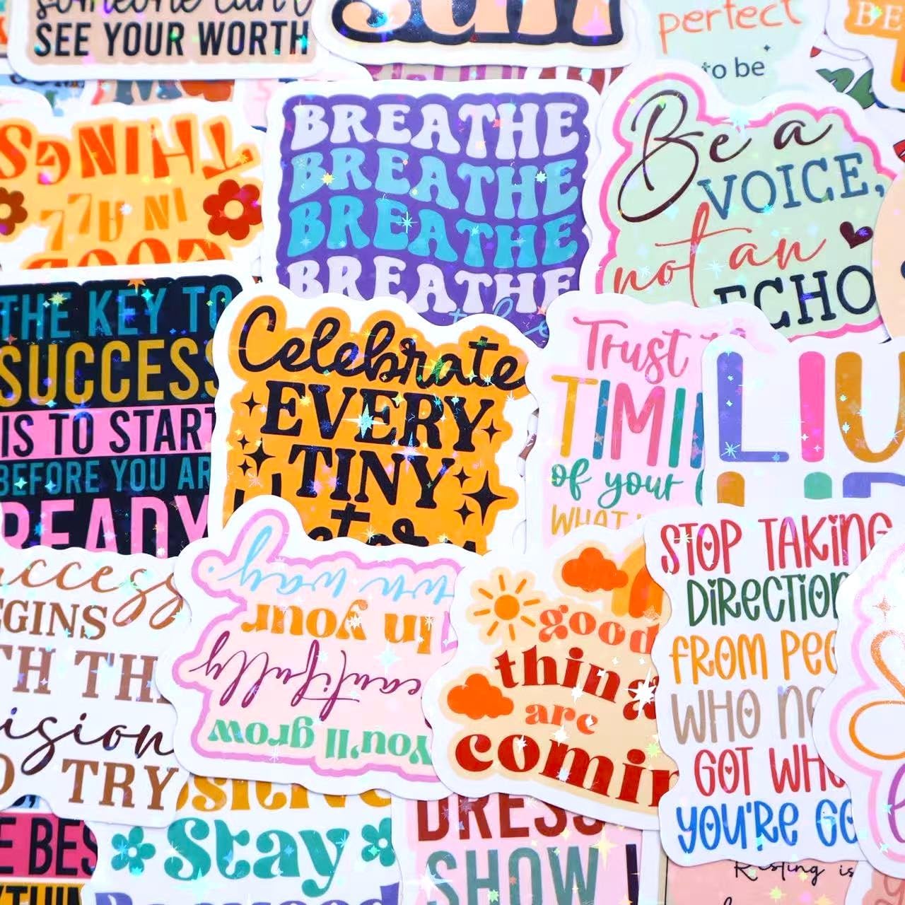 You've Got this By Puraesla - 300Pcs Holographic Positive Affirmation Sticker Pack, motivational quotes Mental Health Boost decor for Water Bottles, Journalds, Notebooks,daily positivity for self care