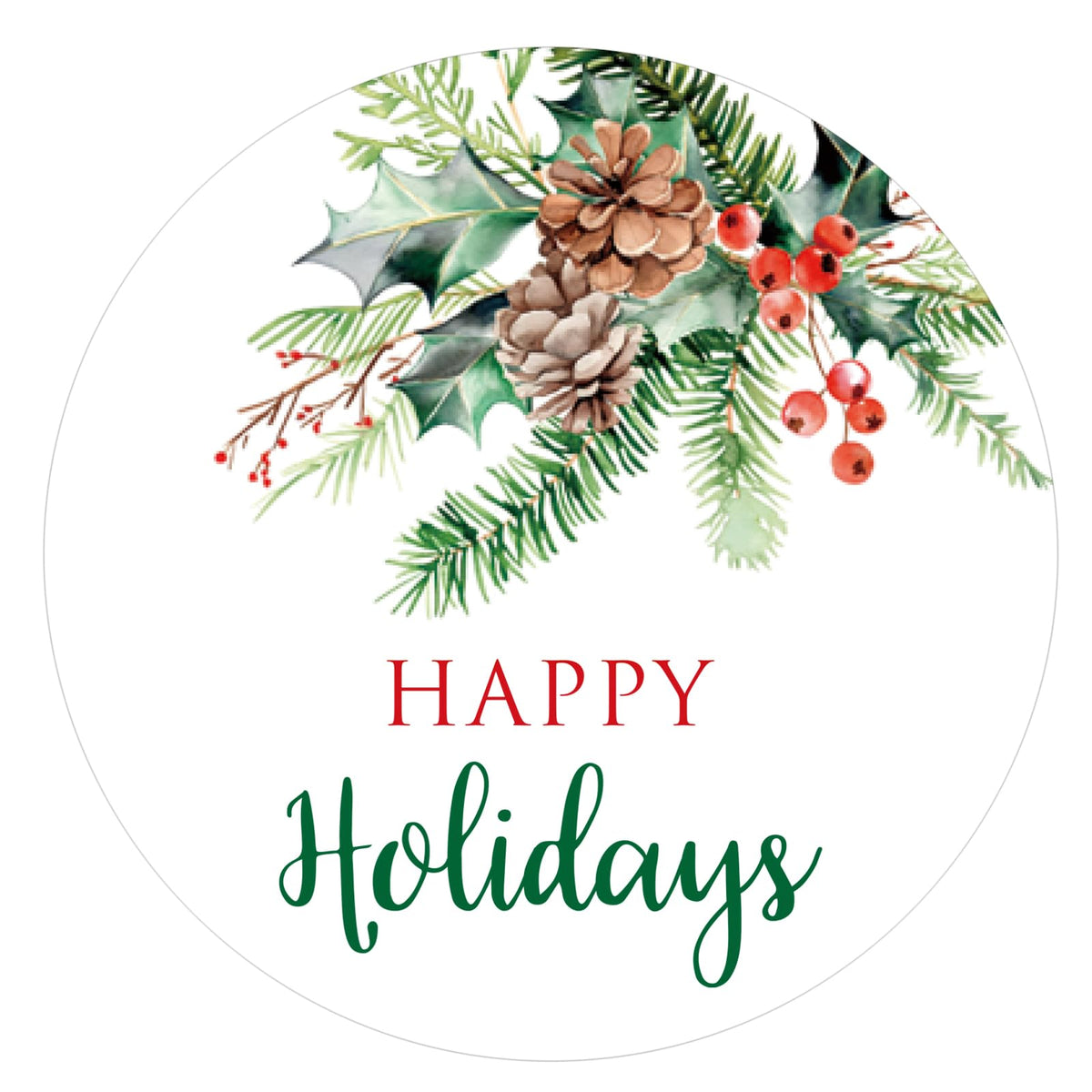 G2PLUS Happy Holiday Stickers - 120 Pcs Christmas Holiday Stickers, 2'' Round Xmas Holly Berry Labels Winter Seasonal Envelopes Seals