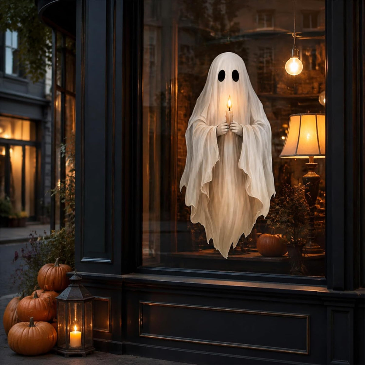 AnyDesign Halloween Ghost Window Clings Spooky Ghost Holding Handle Reusable Window Decals Stickers for Holiday Party Store Glass Decoration