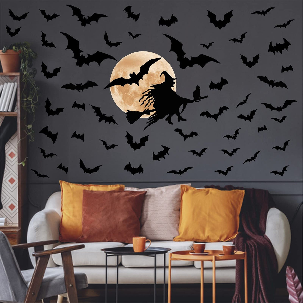 Halloween Moon Bat Wall Decals Witch Haunted House Tree Wall Stickers Decor