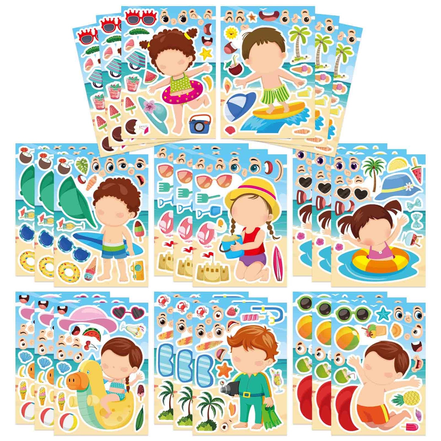 30 Sheets Hawaii Make a Face Sticker Summer Pool Beach Stickers for Kids Make Your Own Watermelon Pineapple Flamingo Stickers for Tropical Luau Craft Party Decor Sticker Summer Holiday Party Favors