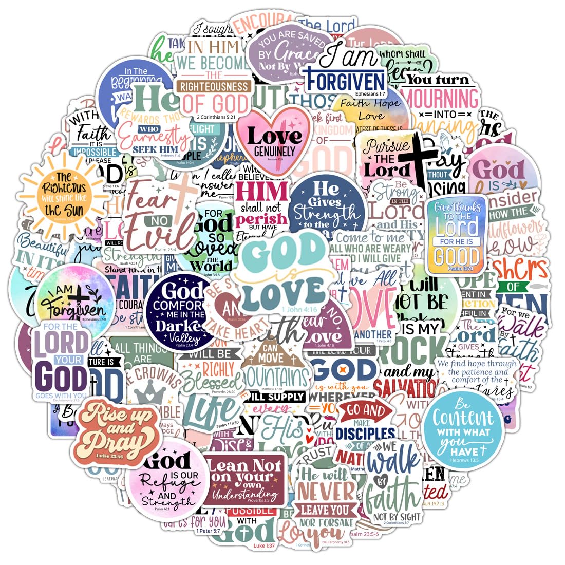 100 Pack Inspiring Christian Stickers for Water Bottles Laptops Phone Cases, Waterproof Vinyl, Summer Camp VBS, Bible Verse Stickers, Religious Christian Gifts for Kids, Teens, Girls and Boys (Faith)