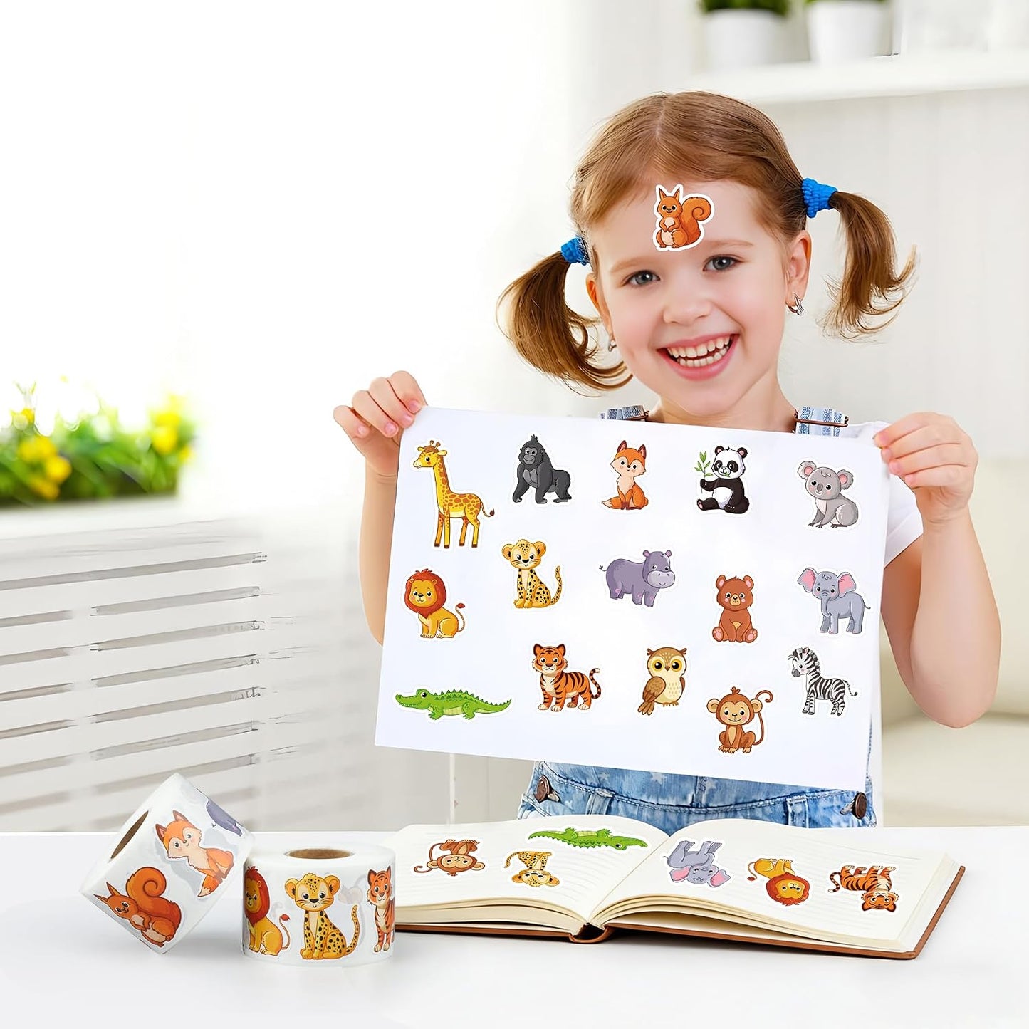 1200 Pcs Safari Animal Stickers Roll 1.5" Cartoon Jungle Animal Sticker Labels 16 Designs Self-Adhesive Cute Zoo Animals Incentive Decals for School Classroom Teacher Reward Envelopes Gift Party Decor