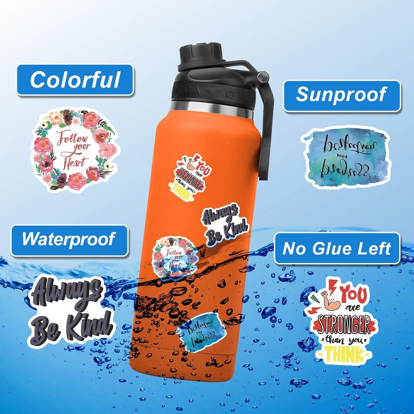 100pcs Inspirational Stickers, Motivational Quote Sticker for Water Bottle Adults Women Teen Boy Girl, Affirmation Stickers, Vinyl Positive Stickers Decals for Laptop Journal Computer Phone Case