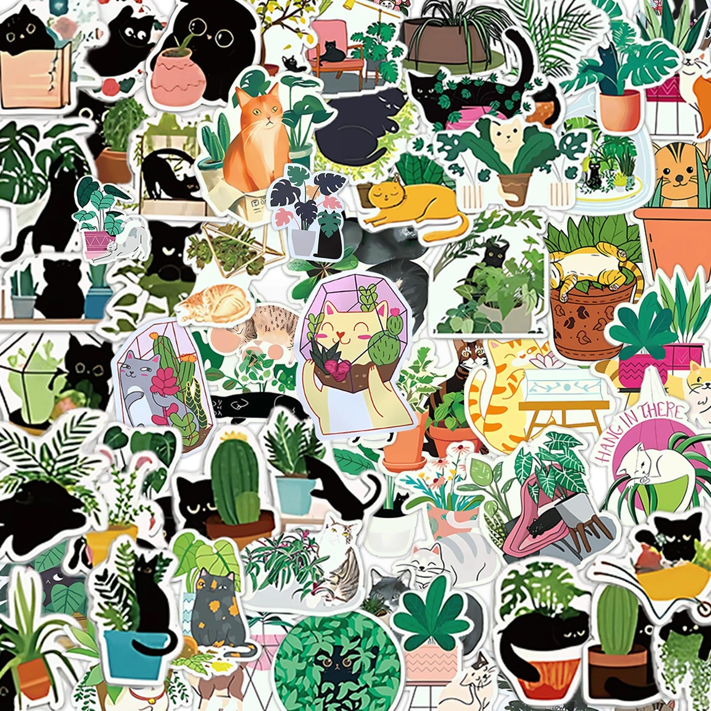 Kathy & Jiggs Cute Cat Stickers– 110 Pcs Waterproof Kawaii Cat Stickers for Scrapbooking, Laptops & Journals-Aesthetic Water Bottle Stickers for Kids – Easter Egg Fillers for Teens