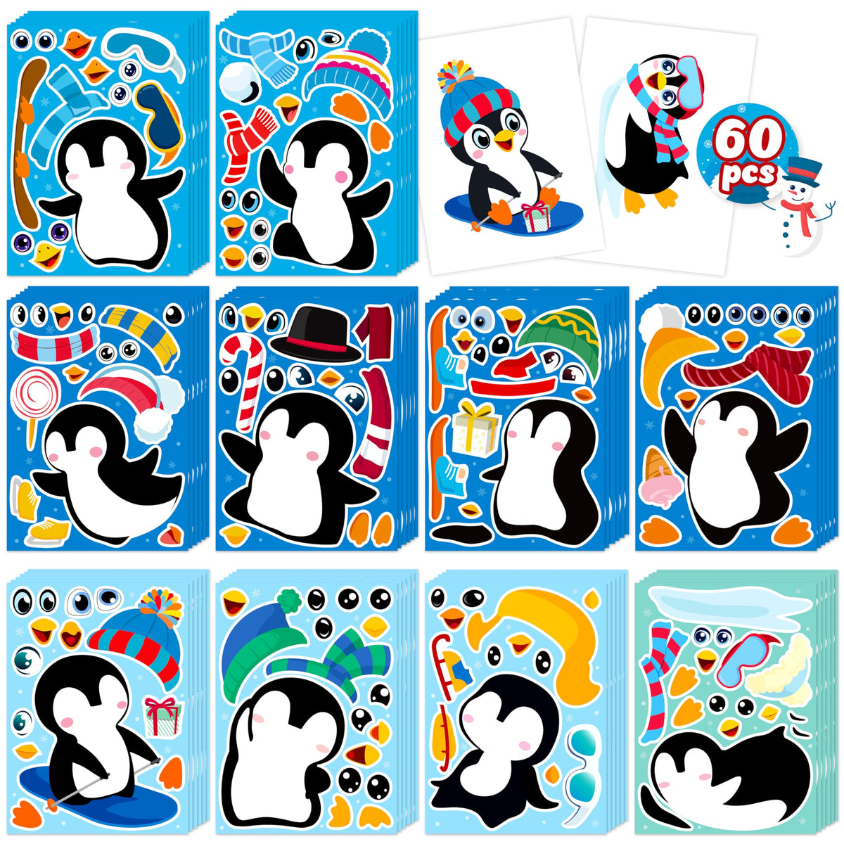 60Sheets Summer Animal Stickers Crafts Bulk, Hawaiian Beach Tropical Make-A-Flamingo/Bee/Fish Face Sticker Holiday Gifts Luau Pool Activity Games Goodie Bag Stuffer Party Favors(Small Size)