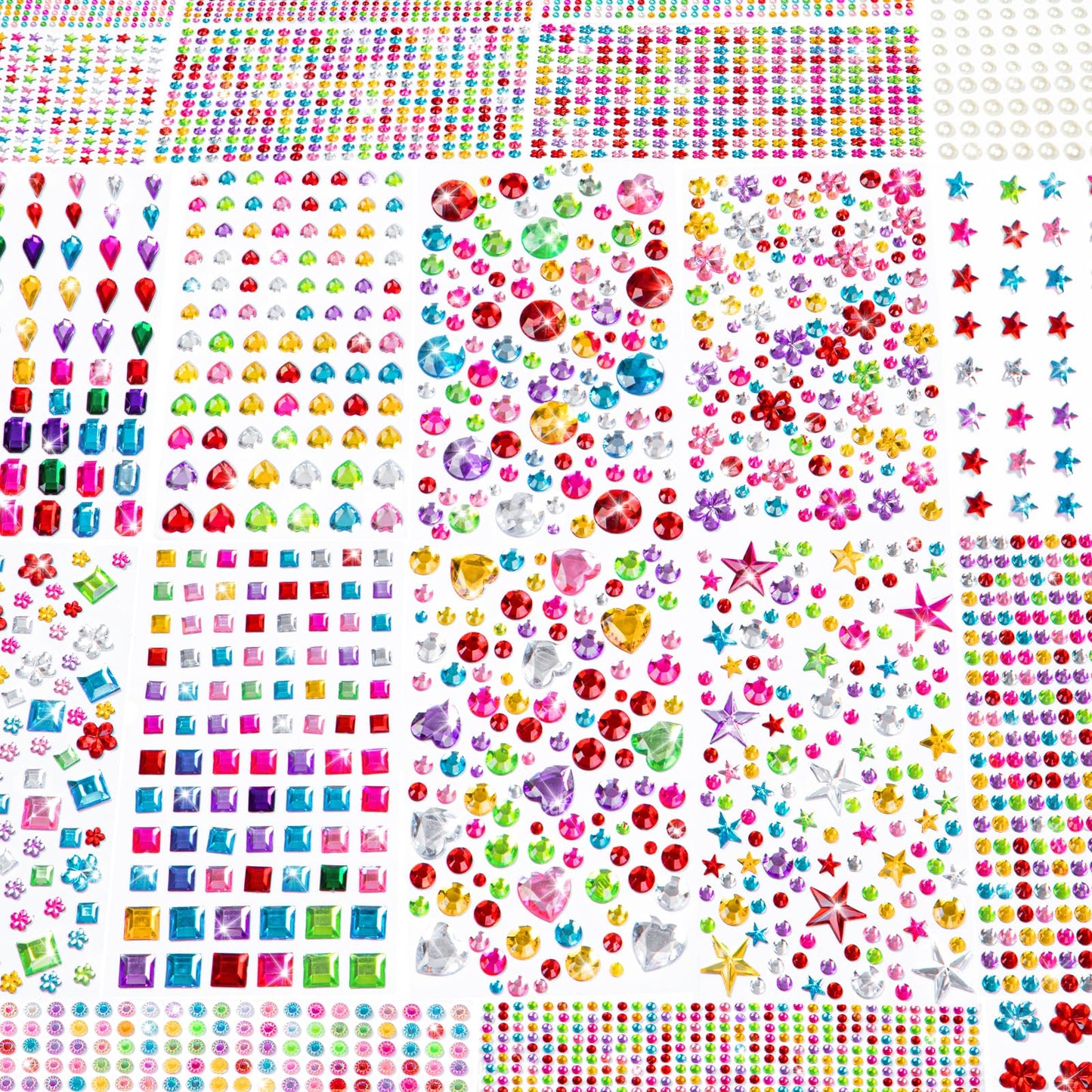3062Pcs Gem Stickers-Self-Adhesive Face Jewelry Stickers, Acrylic Gems DIY Crafts, Sparkling Heart-Shaped Rhinestone, for Party & Holiday Supplies