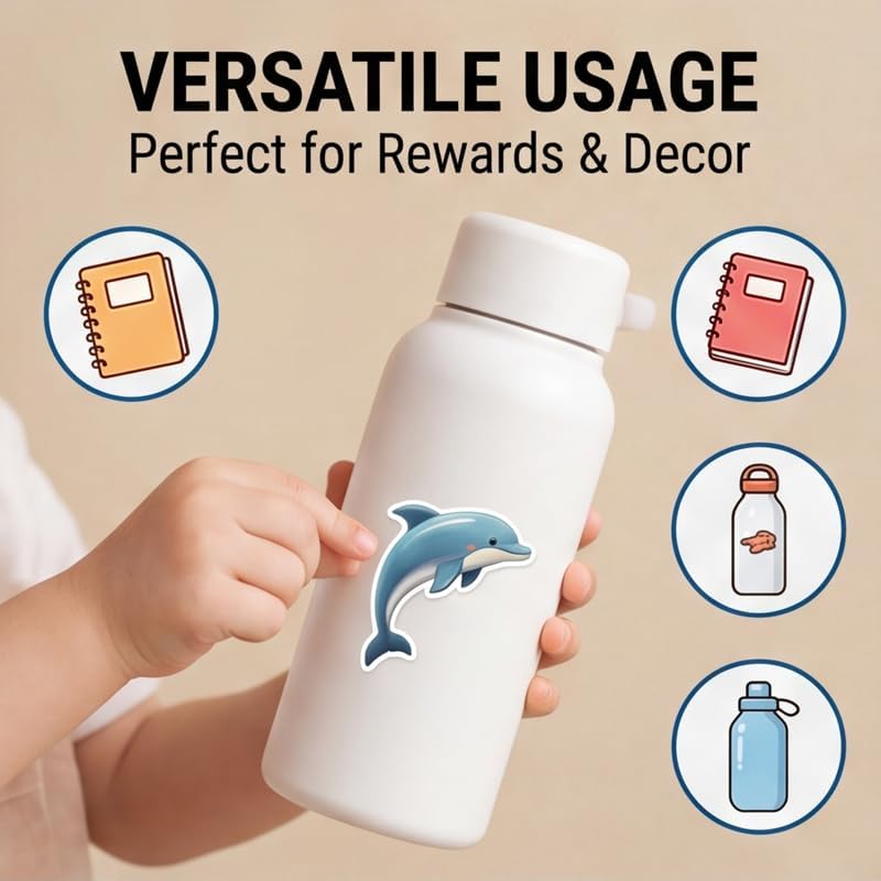 Ocean Animal Stickers 1000 Pack, 2 Rolls, 16 Unique Designs