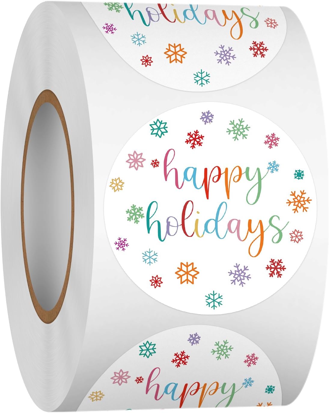 Heyfibro 500 Pcs 1.5 Inch Happy Holidays Stickers Christmas Sticker Roll for Envelopes,Gift Packing,Cards,Party Supplies (Snowflake)