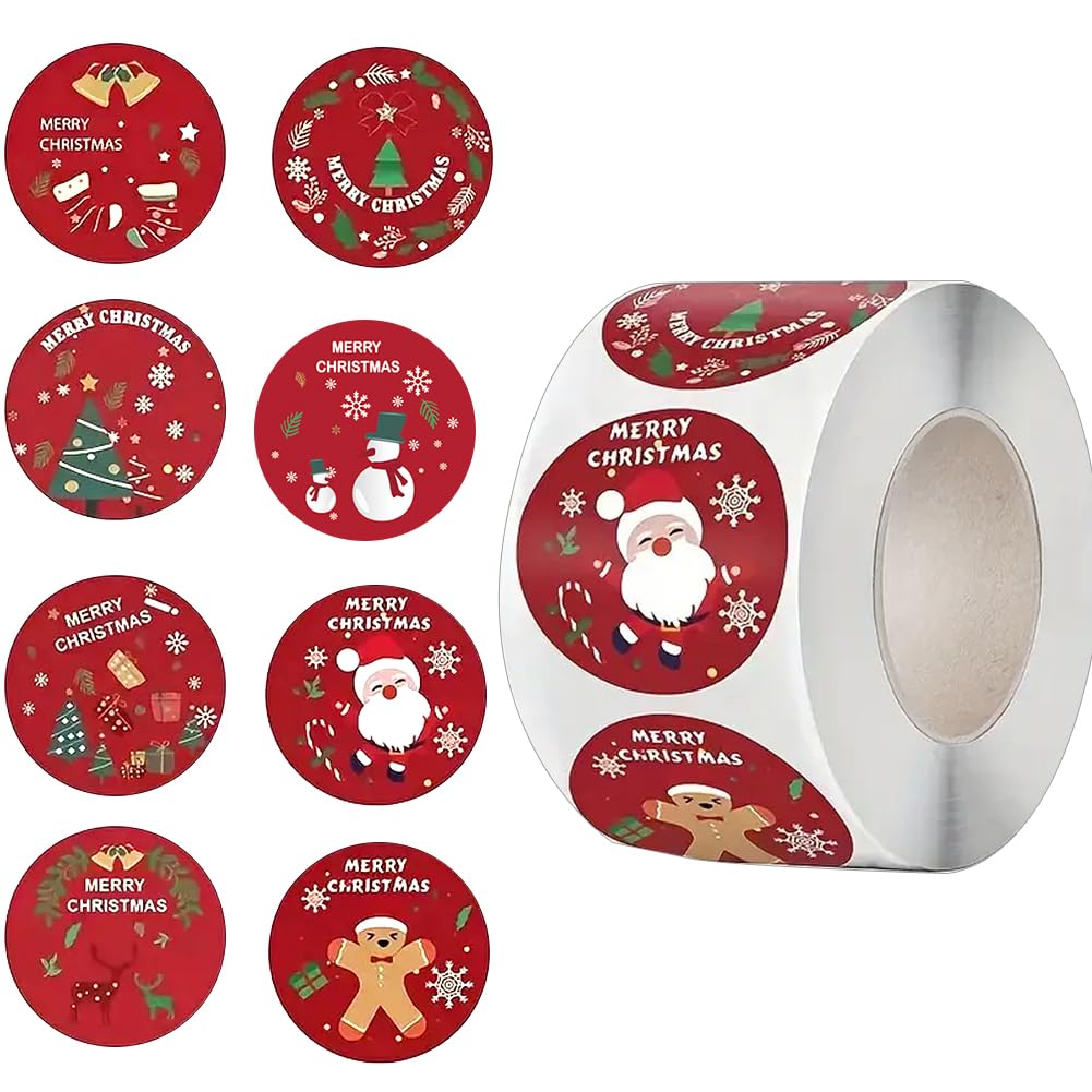 500Pcs Christmas Bauble Stickers Roll 1.2in Winter Xmas Bell Sticker