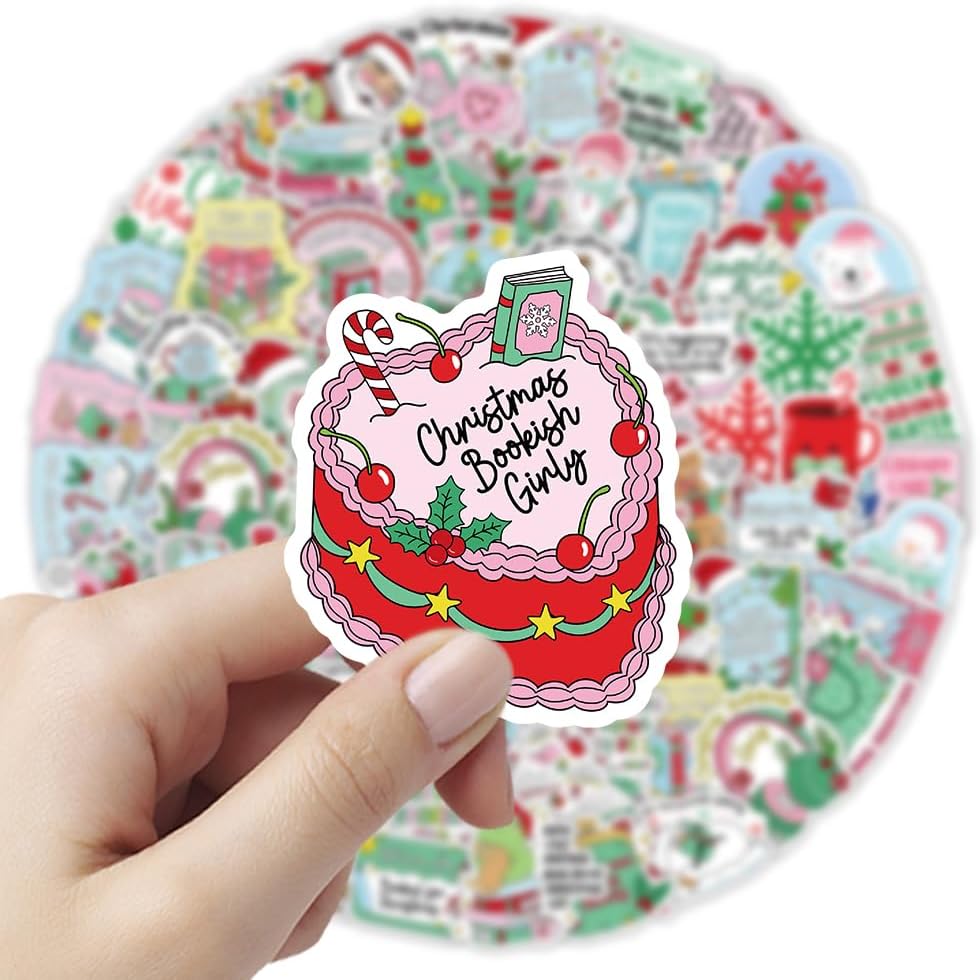 107Pcs Christmas Bookish Stickers Pack, Xmas Waterproof Vinyl Holiday Decals for Kindle, Water Bottles, Laptop, Cards, Scrapbook, Journal, Reading Gifts, Book Lover Gifts, Christmas Party Favors