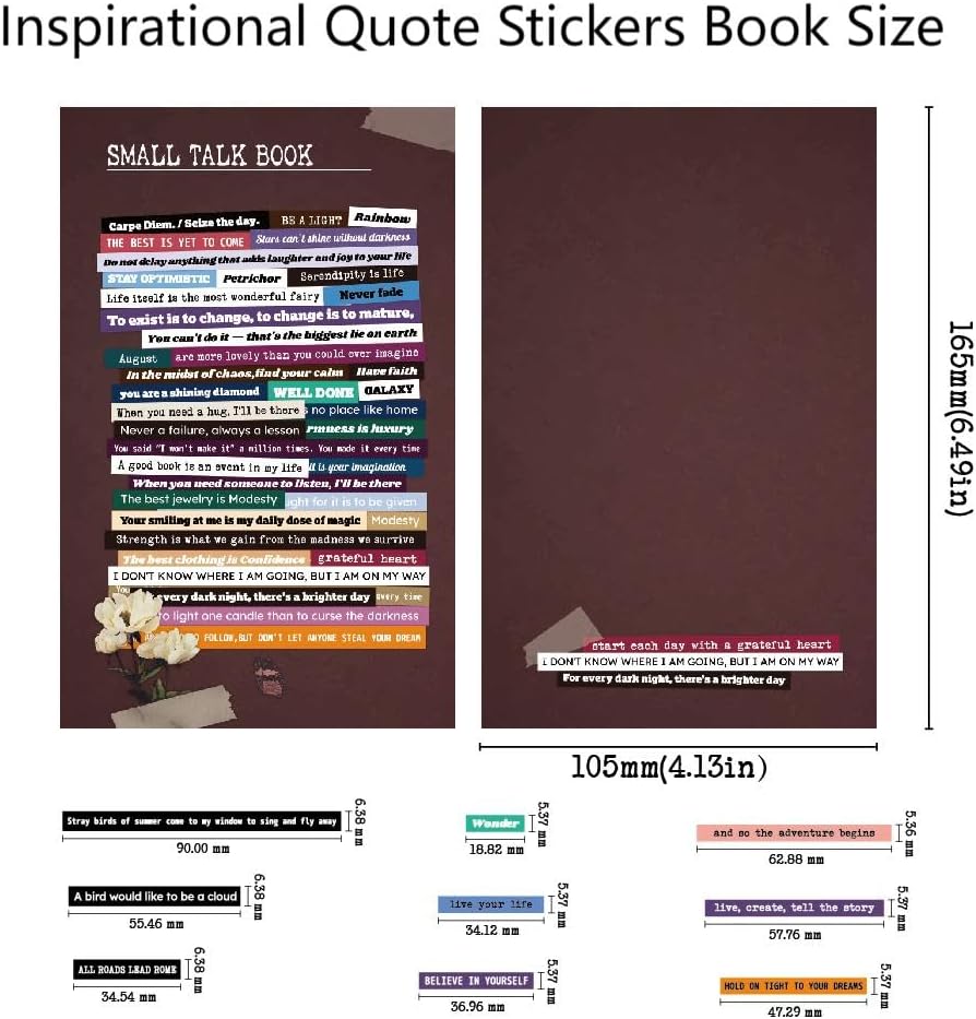 Inspirational Quote Stickers Book for Journaling and Scrapbooking, 60 Sheets Pre-Cut Small Talk Word Sticker Collection, Ephemera for Junk Journal Supplies, Bujo, Collage