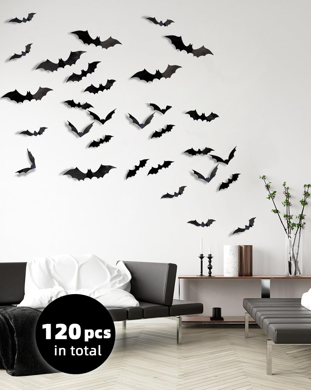 120Pcs 3D Bats Halloween Decorations Wall Decor Realistic PVC Bat Stickers