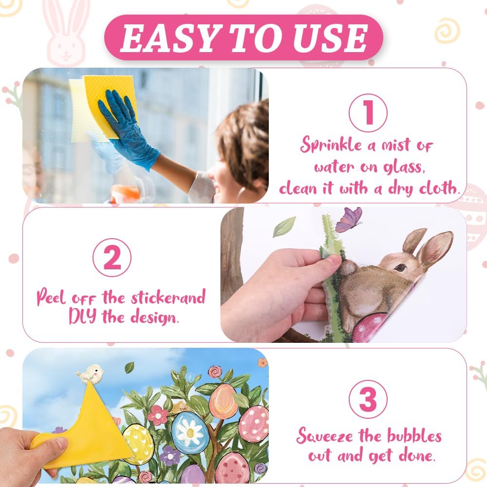 6 Sheets Extra Large Easter Egg Tree Window Clings 31.5 Inch for Kids Home School Office Classroom Party Supplies