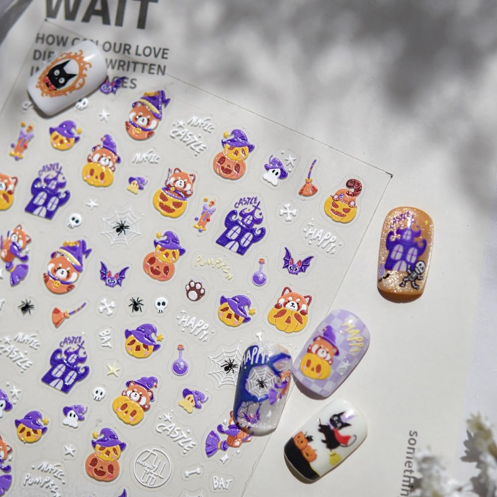 Maple Nail Stickers Leaf Mushroom Nail Decals 3D Self-Adhesive Boots Envelope Nails Designs 5D Embossed Animals Plants Insects Nails Supplies for Women Holiday DIY Manicure 1 Sheet
