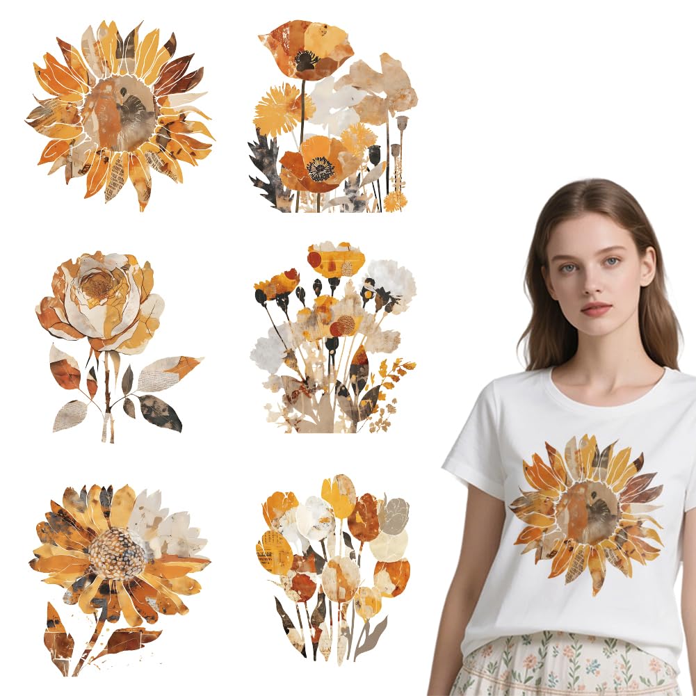 arricraft 6 Sheets Animals and Plants Theme Iron on Decals Patches, Forest Animals Plants and Flowers Patterns Transfer Stickers PET Washable Patches for DIY Clothes Decor, 9.45 inch(24cm) Long