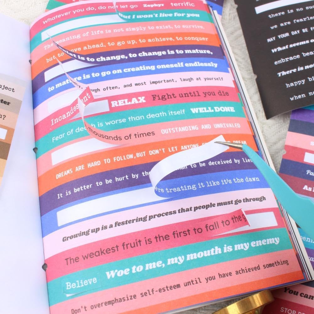 Inspirational Quote Stickers Book for Journaling and Scrapbooking, 60 Sheets Pre-Cut Small Talk Word Sticker Collection, Ephemera for Junk Journal Supplies, Bujo, Collage