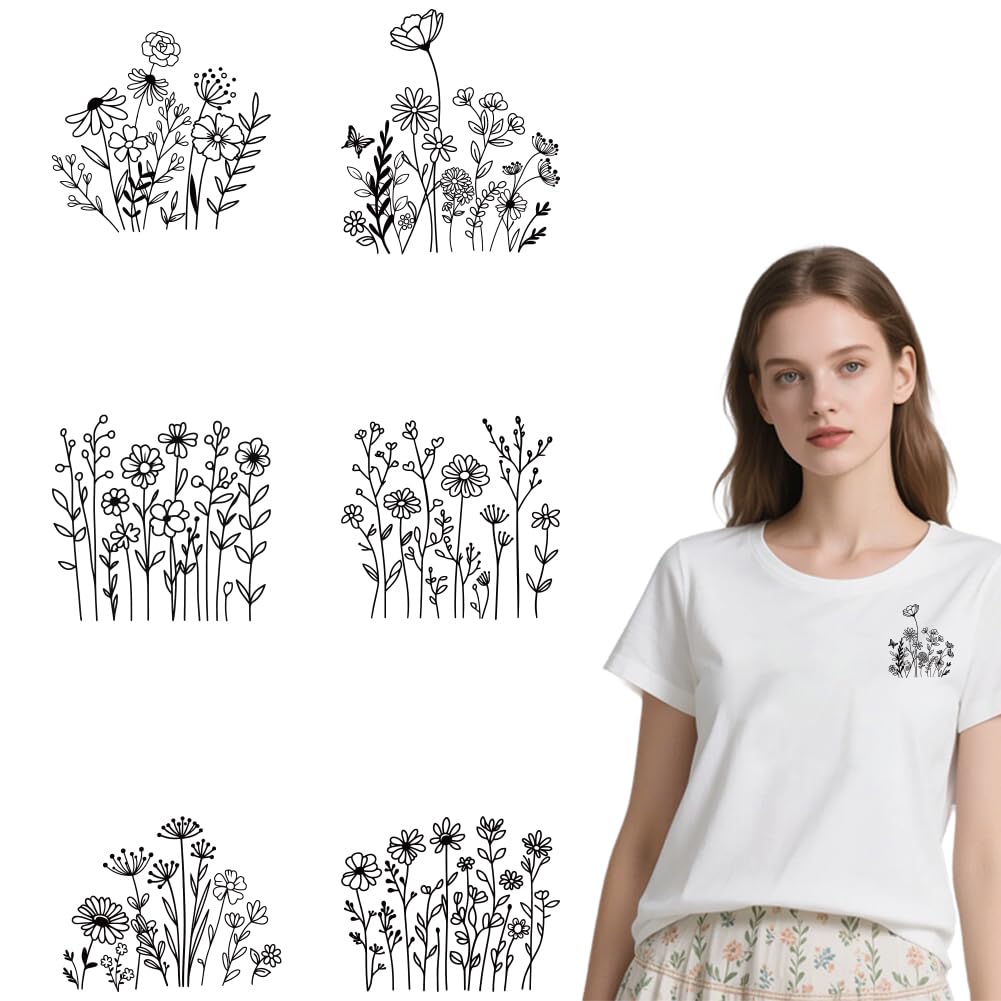 arricraft 6 Sheets Animals and Plants Theme Iron on Decals Patches, Forest Animals Plants and Flowers Patterns Transfer Stickers PET Washable Patches for DIY Clothes Decor, 9.45 inch(24cm) Long