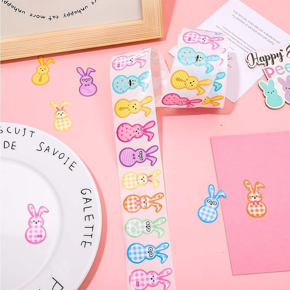 500Pcs Easter Stickers 1.2in Spring Happy Easter Bunny Stickers Roll 9 Designs Waterproof Self-Adhesive Rabbit Sticker for Holiday Party Envelopes Scrapbook Decorations Supplies