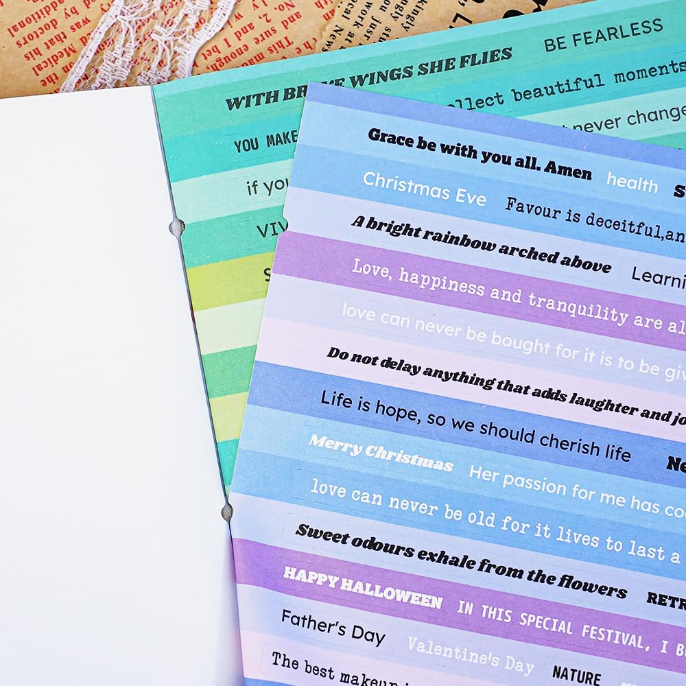 Inspirational Quote Stickers Book for Journaling and Scrapbooking, 60 Sheets Pre-Cut Small Talk Word Sticker Collection, Ephemera for Junk Journal Supplies, Bujo, Collage