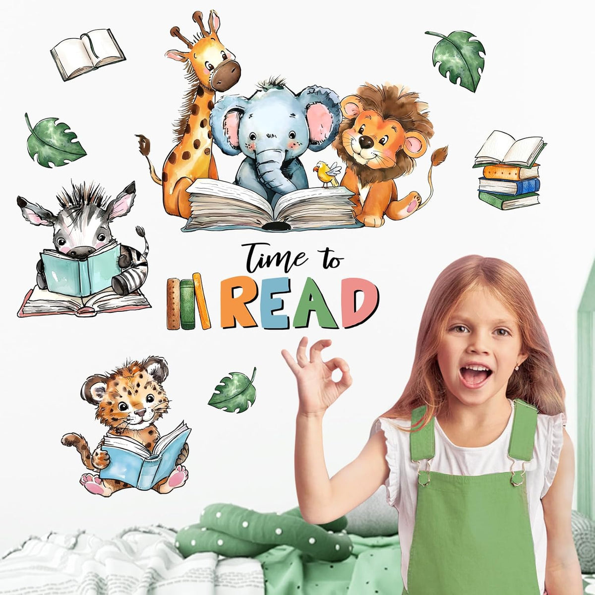 Mfault Time to Read Animal Book Wall Decals Stickers, Educational Elephant