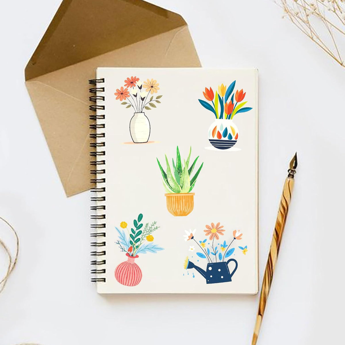 50 Pcs Green Plants PET Stickers Potted Plant Floral Sticker for Laptops Water Bottles Flower Pots Vases Decorative Phone Book Guitar Vinyl Decals for Kids Teens Adults (Plant)