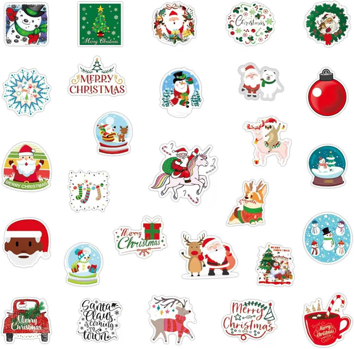 100PCS Christmas Theme Stickers, Xmas Holiday Party Favorite Stocking Stuffers, Vinyl Waterproof Holiday Sticker