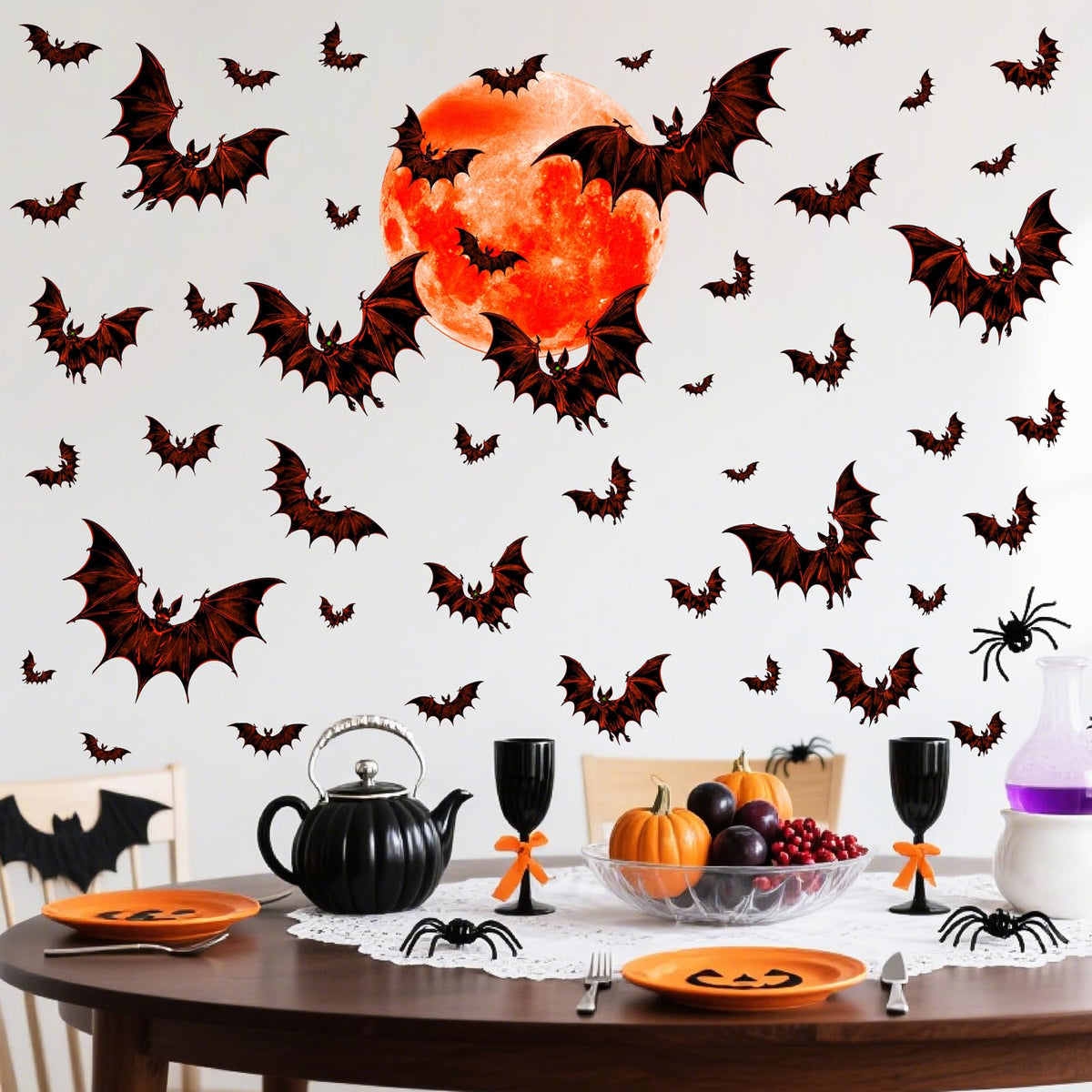 Halloween Moon Bat Wall Decals Witch Haunted House Tree Wall Stickers Decor