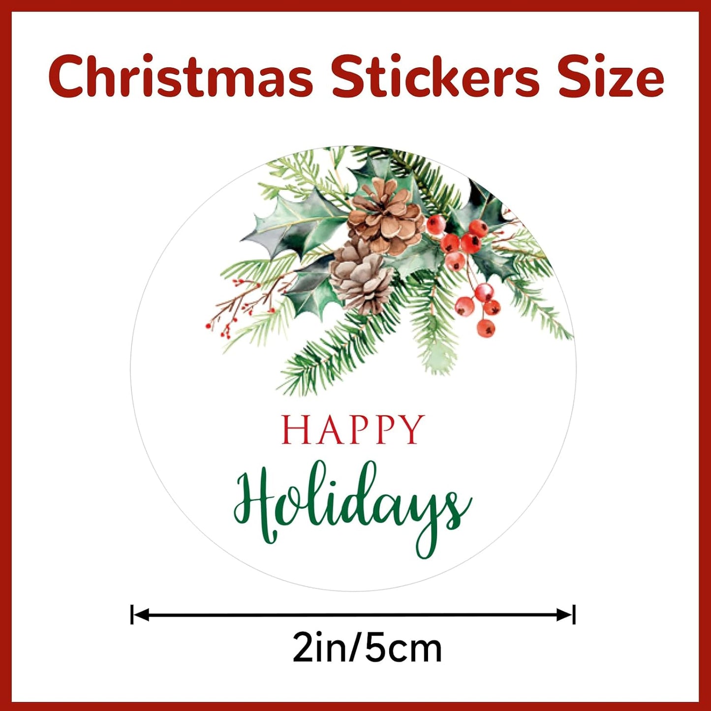 G2PLUS Happy Holiday Stickers - 120 Pcs Christmas Holiday Stickers, 2'' Round Xmas Holly Berry Labels Winter Seasonal Envelopes Seals
