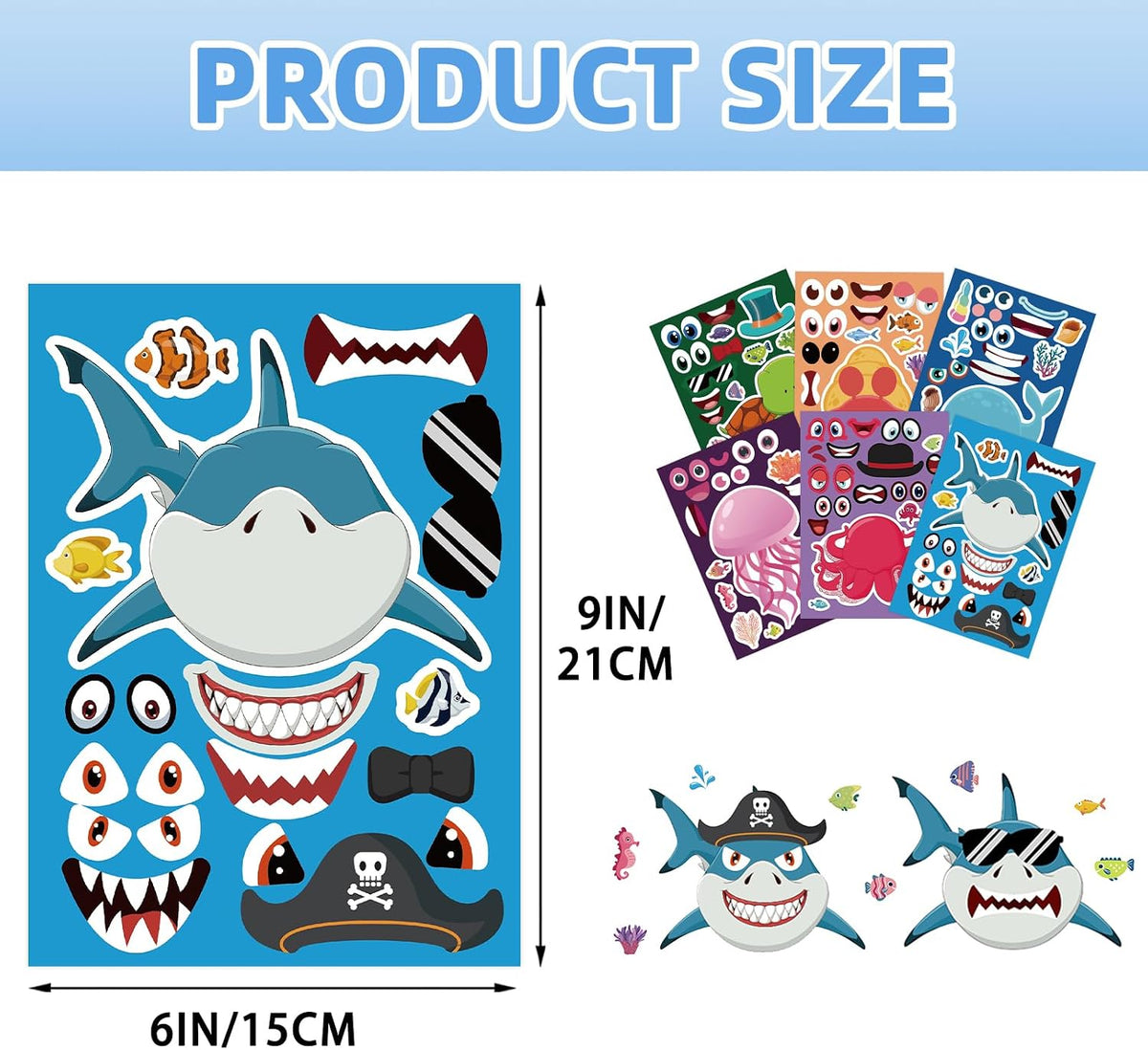 24 Sheets Ocean Animal Make a Face Stickers for Kids Party Favors
