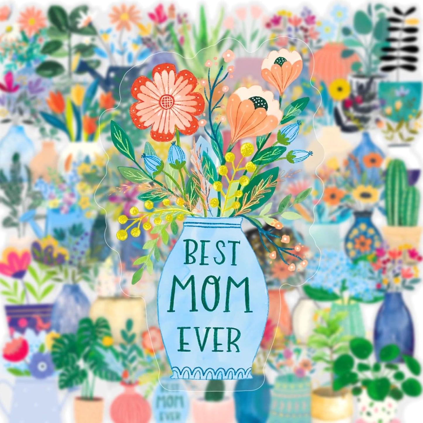 50 Pcs Green Plants PET Stickers Potted Plant Floral Sticker for Laptops Water Bottles Flower Pots Vases Decorative Phone Book Guitar Vinyl Decals for Kids Teens Adults (Plant)