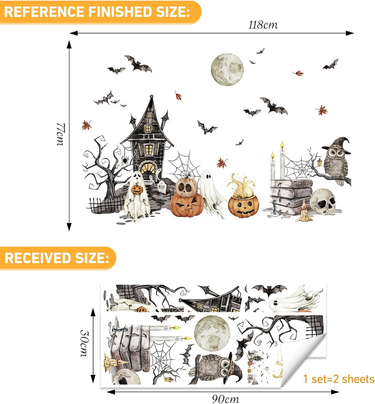 SHUCHING Halloween Castle Ghost Wall Decal, Bat Pumpkin Wall Sticker