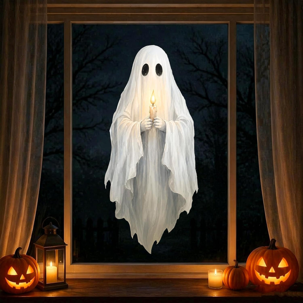 AnyDesign Halloween Ghost Window Clings Spooky Ghost Holding Handle Reusable Window Decals Stickers for Holiday Party Store Glass Decoration