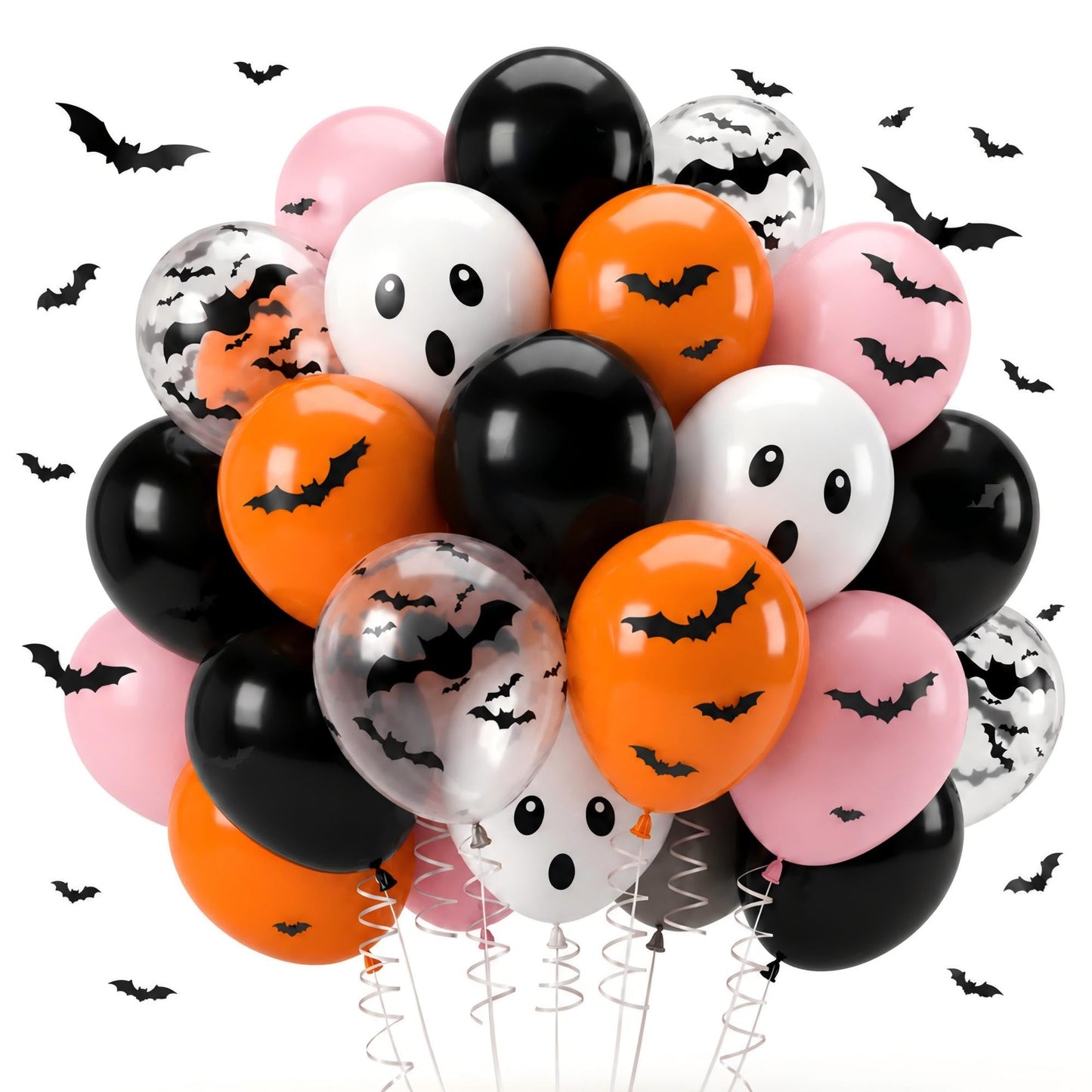 Halloween Balloons Pink Orange Black Ghost 3D Bat Stickers Boo Party Decor