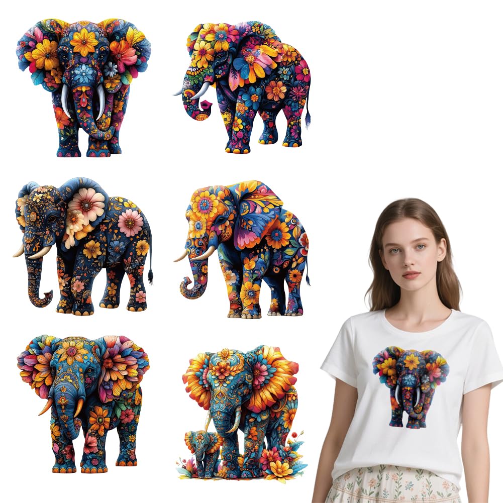 arricraft 6 Sheets Animals and Plants Theme Iron on Decals Patches, Forest Animals Plants and Flowers Patterns Transfer Stickers PET Washable Patches for DIY Clothes Decor, 9.45 inch(24cm) Long