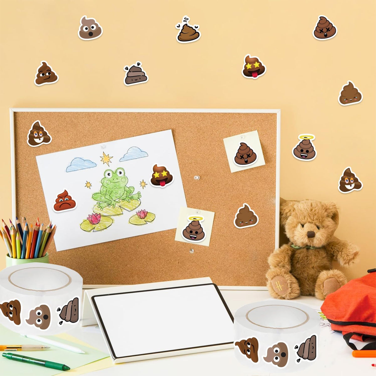 500PCS Poop Stickers 10 Styles Sticker Rolls Funny Meme Stickers Poop Party Favors Waterproof Vinyl Stickers(500 Per Roll)