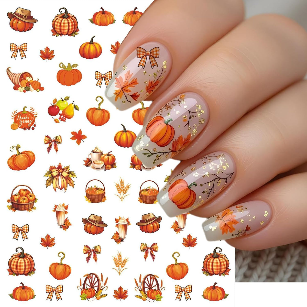 4 Sheets Thanksgiving Nail Stickers, Fun Party Props Dessert Turkey Decals