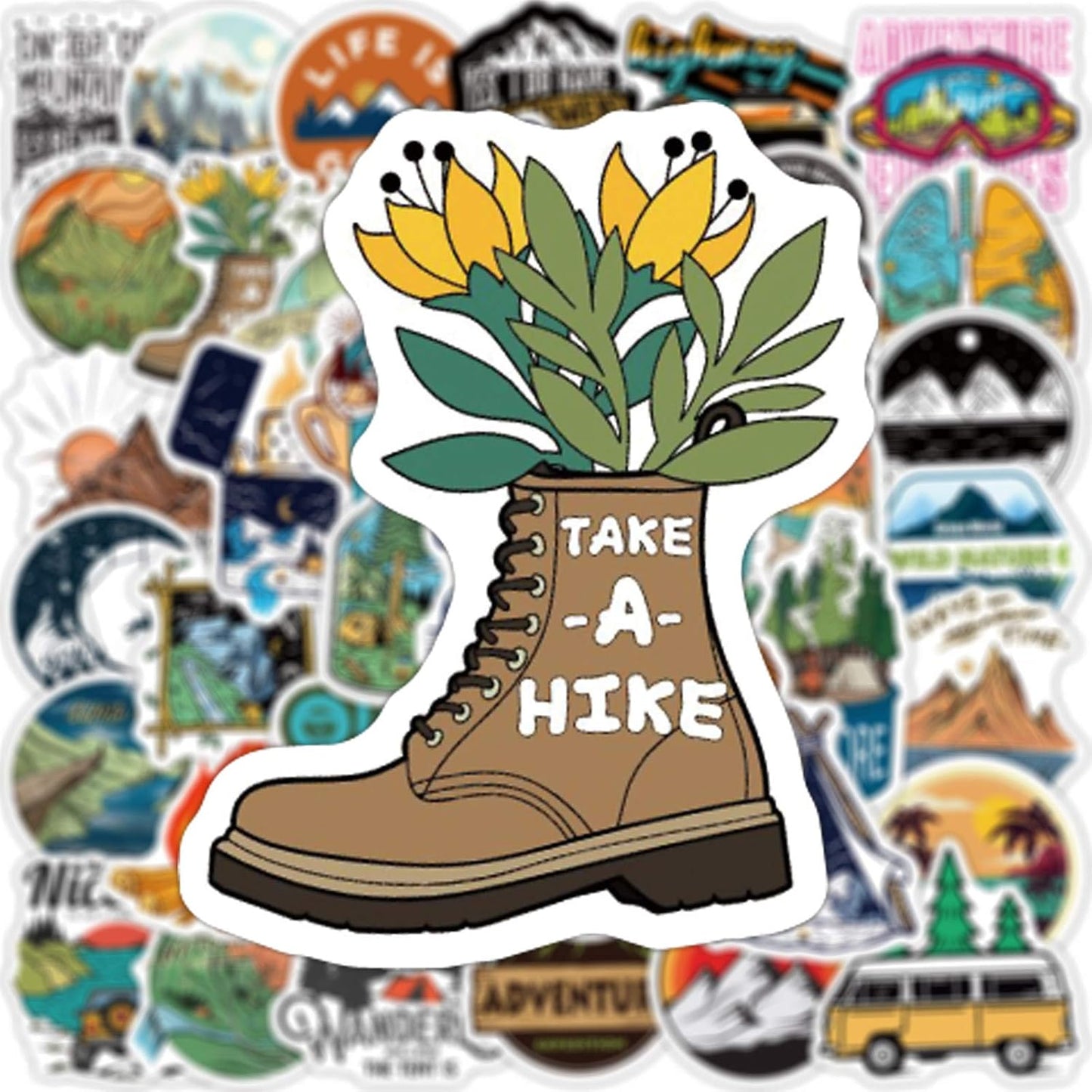 100 PCS Outdoor Camping Travel Stickers, Nature Scenic Sticker Packs Hiking Mountain Wildlife Adventure Decals for Men, Vinyl Waterproof Sticker for Water Bottles Luggage Suitcases Bike Kayak Camping