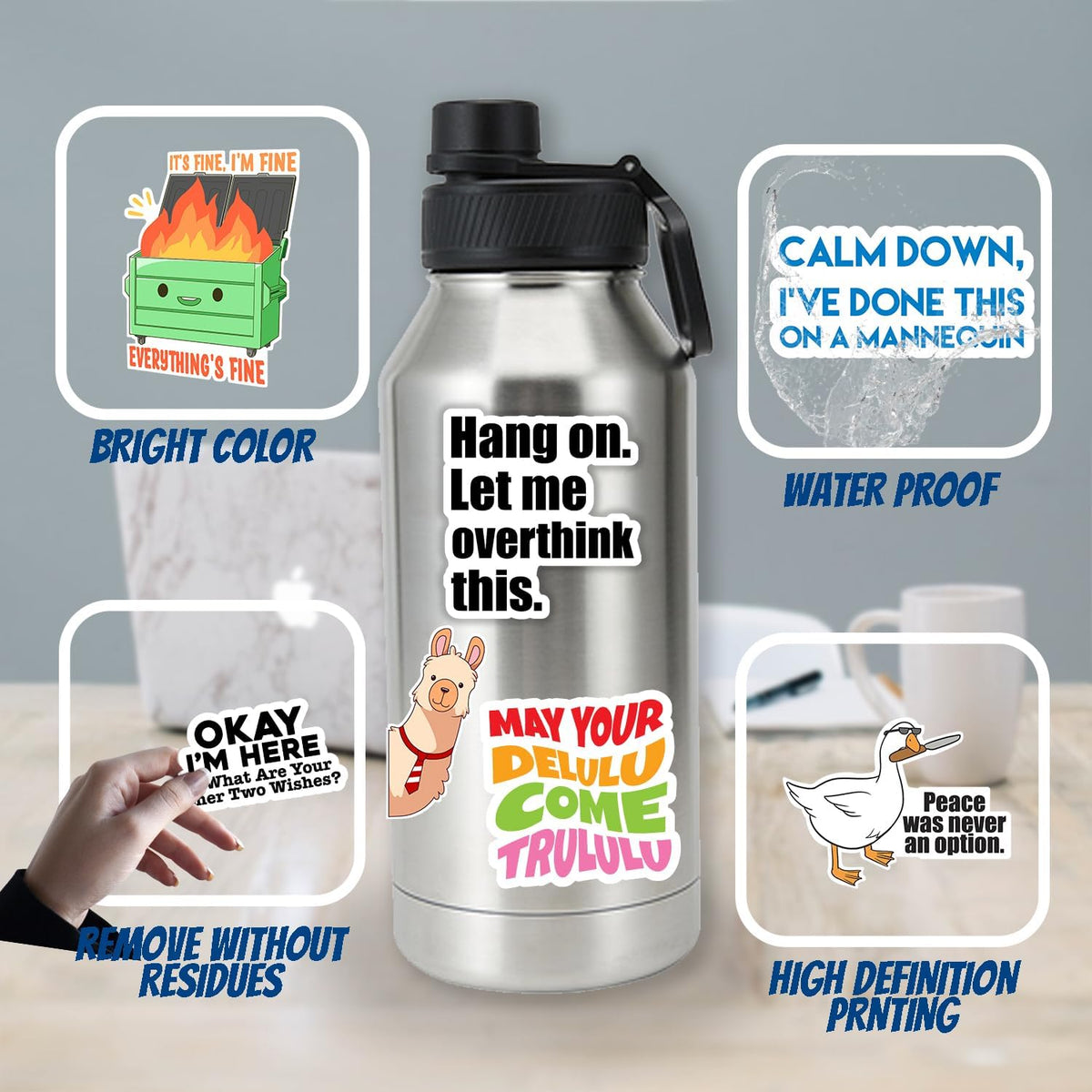 130 Pcs Funny Saying Stickers for Adults Quote Water Bottles Stickers Pack Waterproof Cool Accesory for Laptop, Bumper, Phone, Hard Hats, Wall, Window Decals