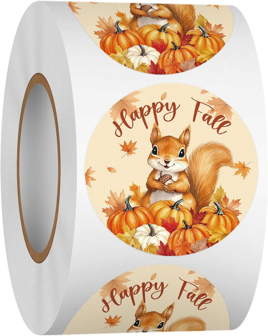 Louise Maelys 500 Pcs Happy Fall Stickers, 1.5Inch Autumn Squirrel Stickers