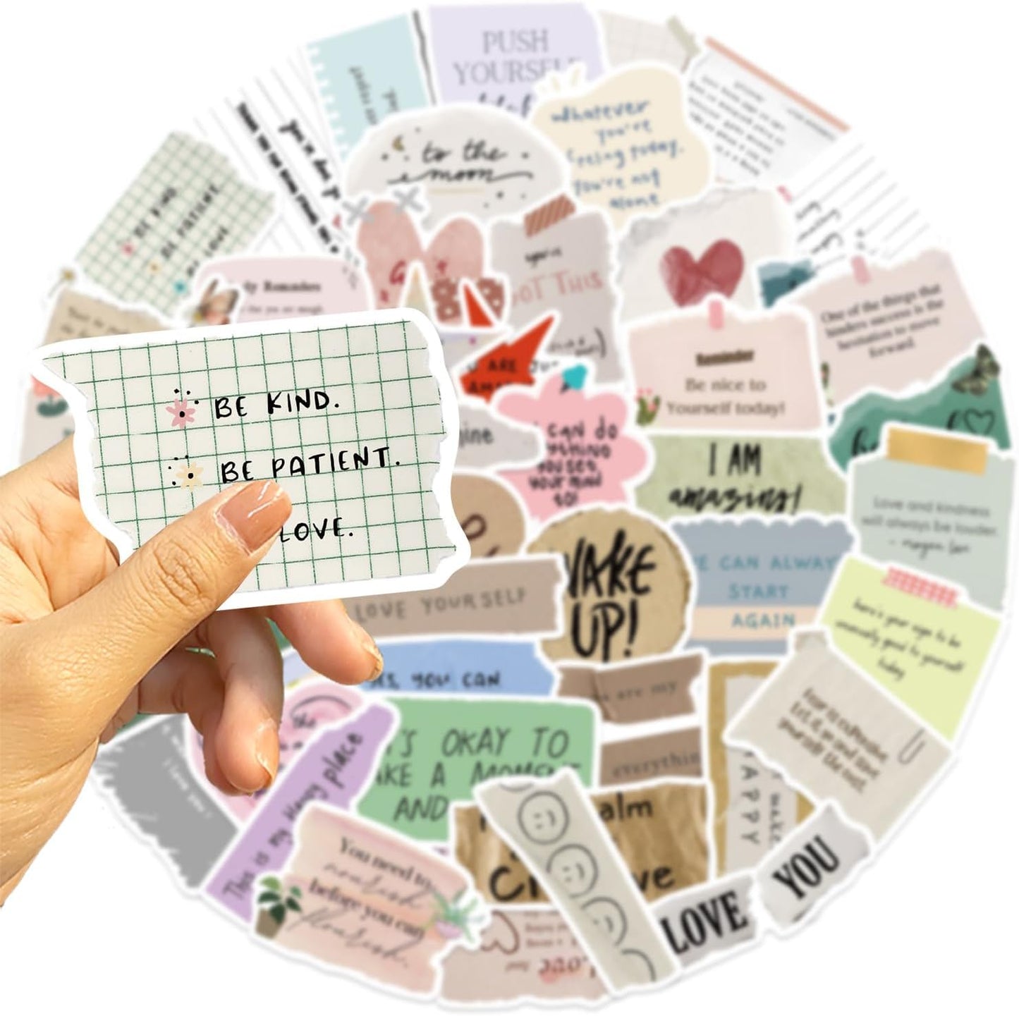 50PCS Aesthetic Positive Quote Stickers, Waterproof Vinyl Motivational Text Decals for Scrapbooking, Journaling, Water Bottles, Laptops, Envelopes, Inspirational Self-Love Stickers for Women