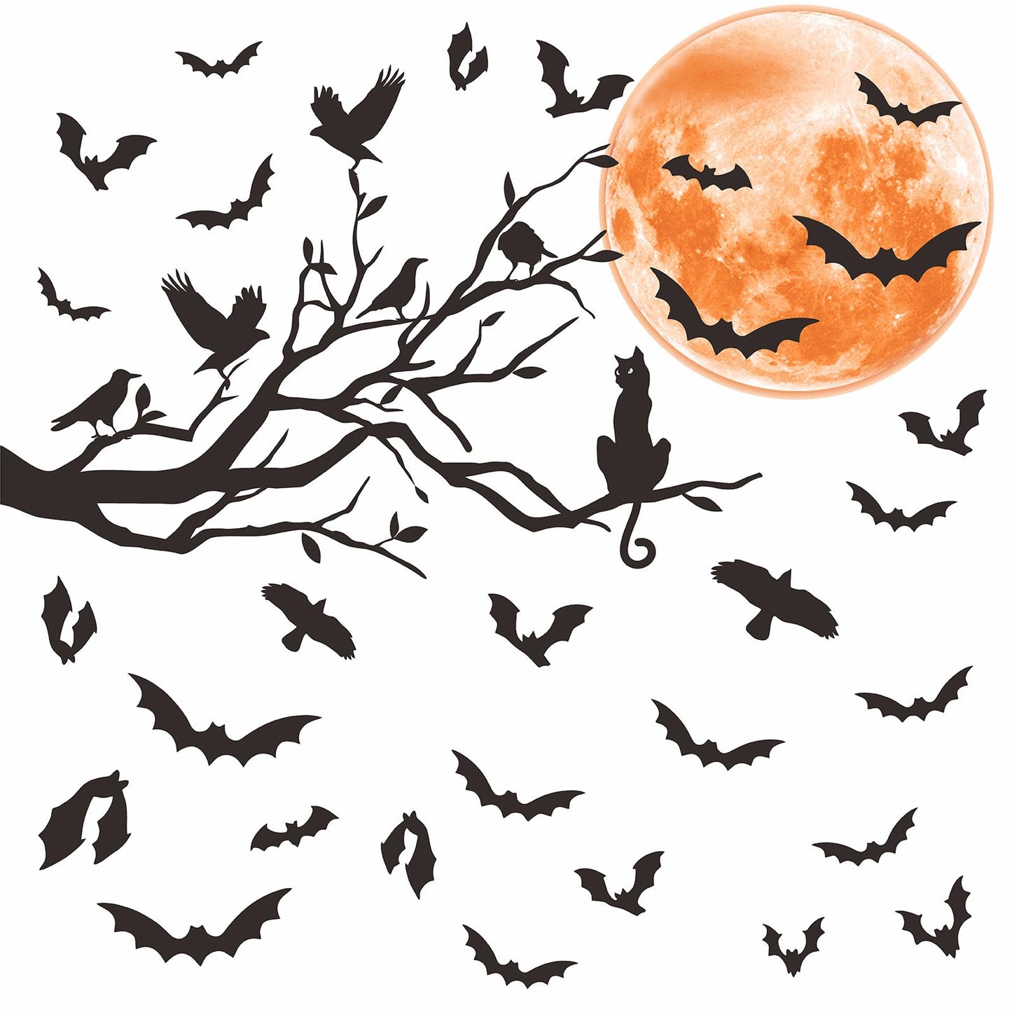 Halloween Moon Bat Wall Decals Witch Haunted House Tree Wall Stickers Decor