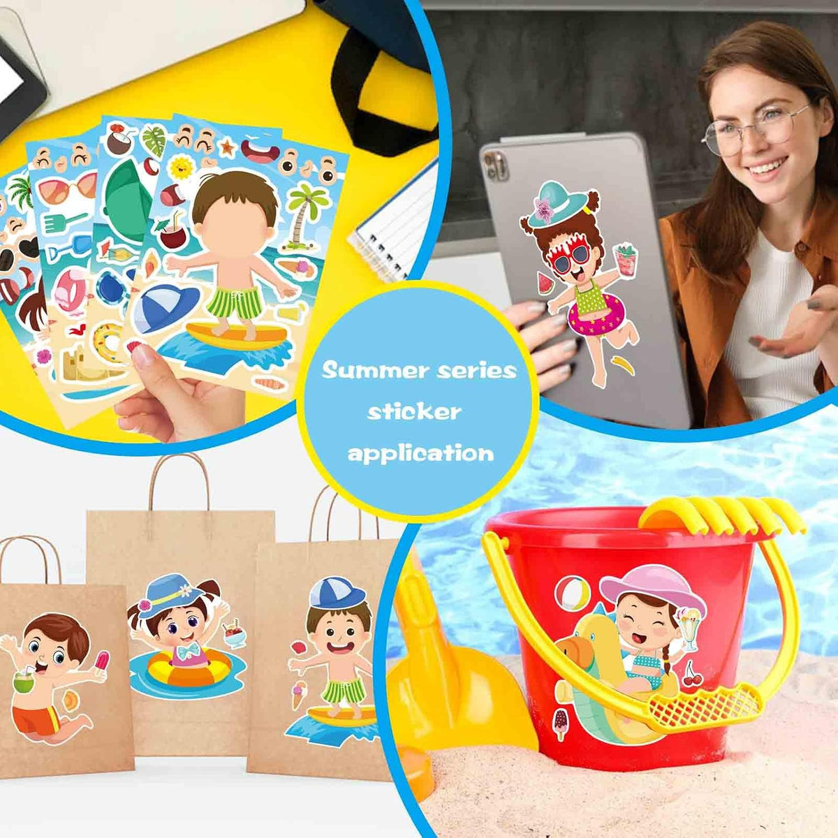 24PCS Summer Stickers for Kids, Make-a-face Stickers, Make Your Own Sticker