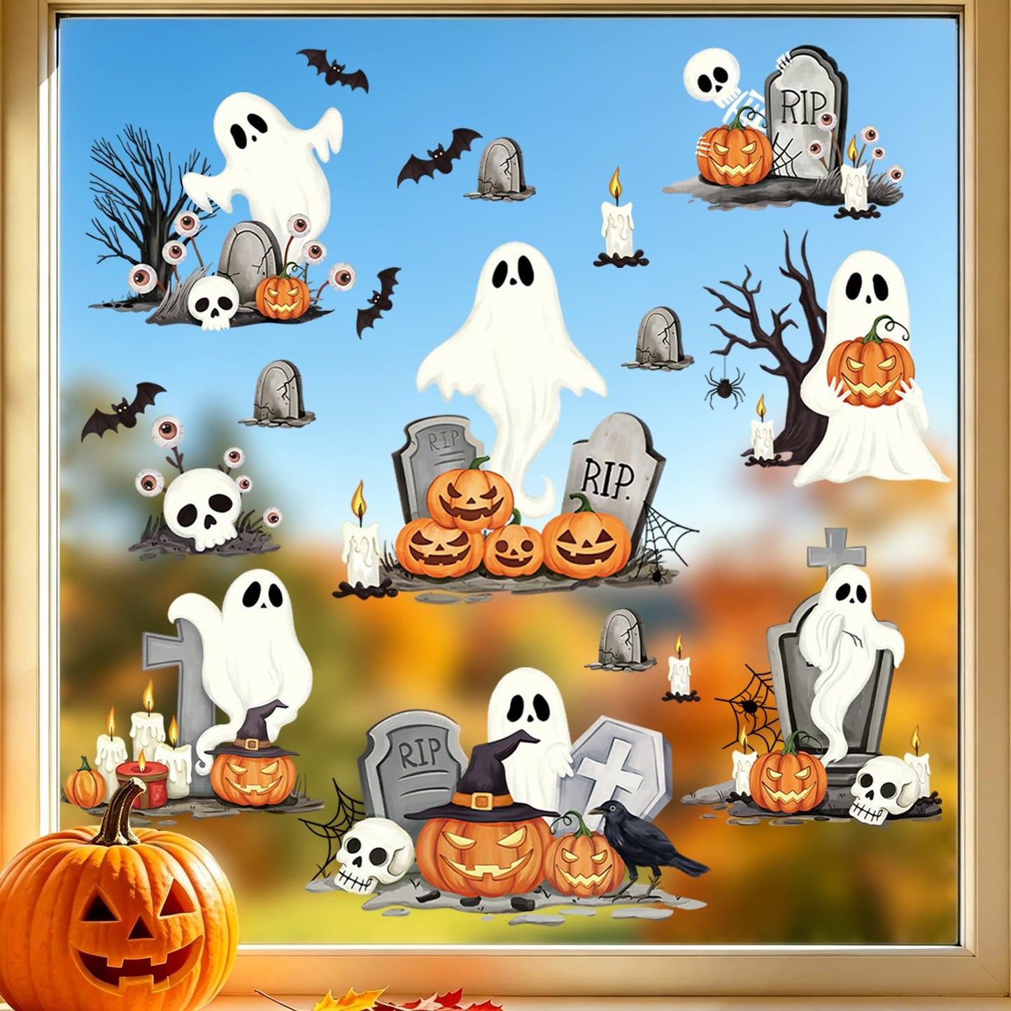 SHUCHING Halloween Ghost Window Sticker, Pumpkin Window Cling for Glass