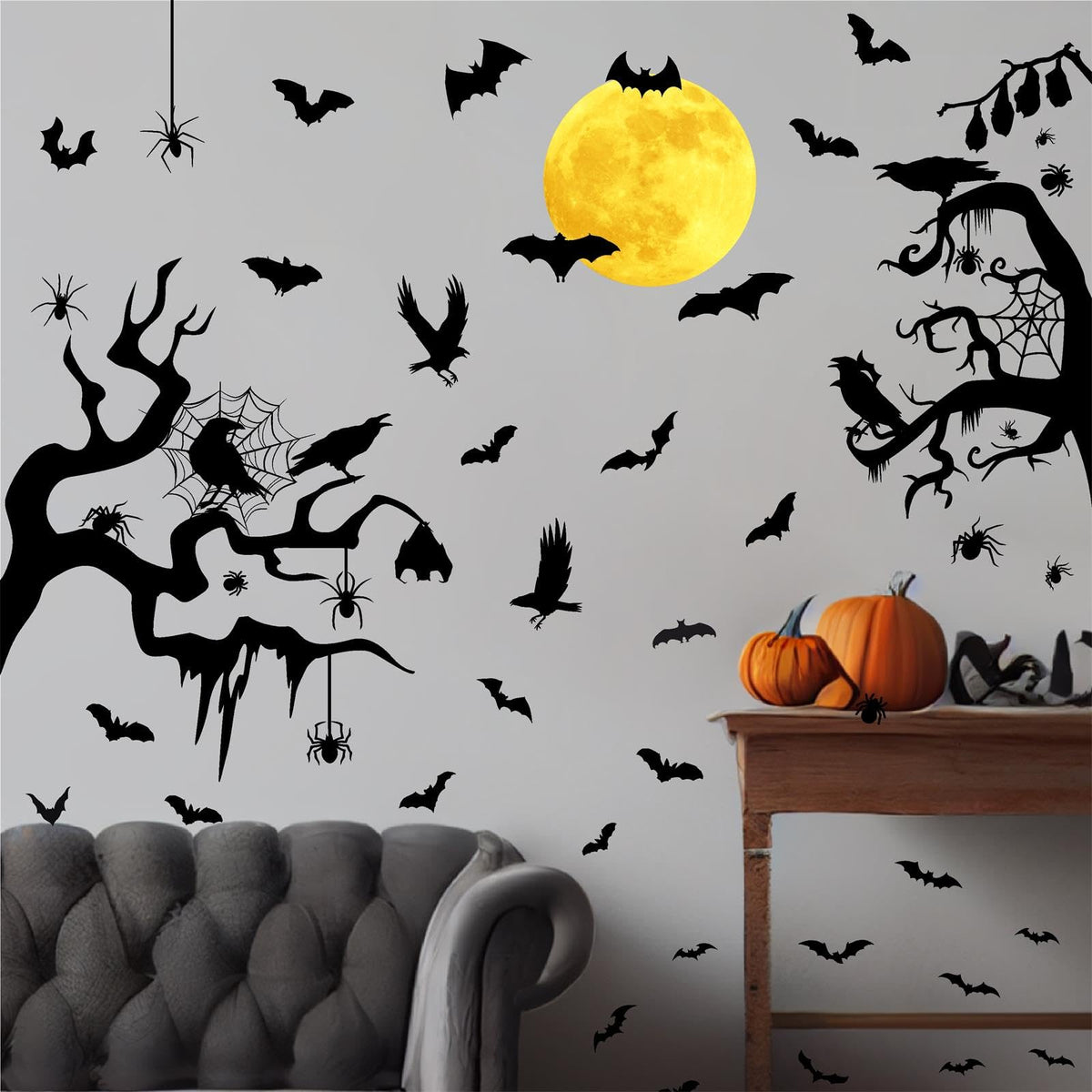 Halloween Moon Bat Wall Decals Witch Haunted House Tree Wall Stickers Decor