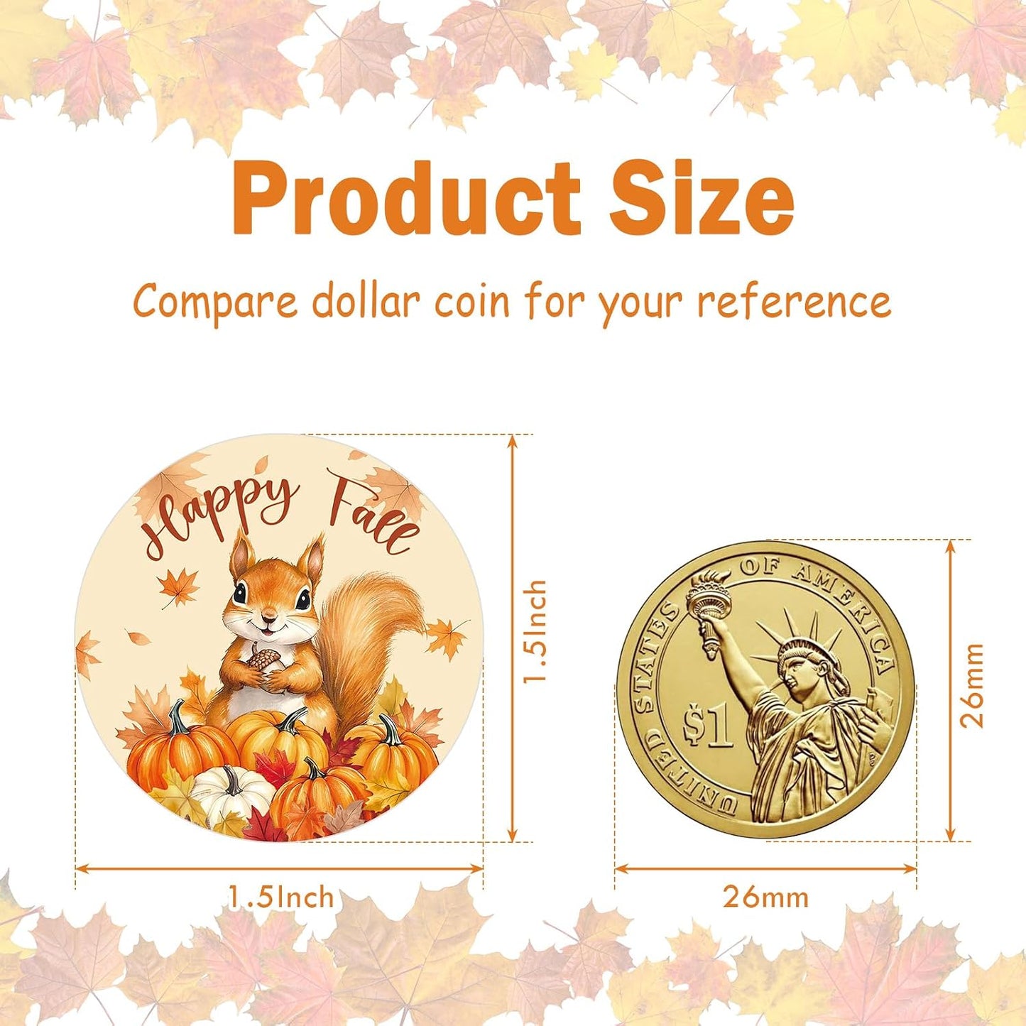 Louise Maelys 500 Pcs Happy Fall Stickers, 1.5Inch Autumn Squirrel Stickers