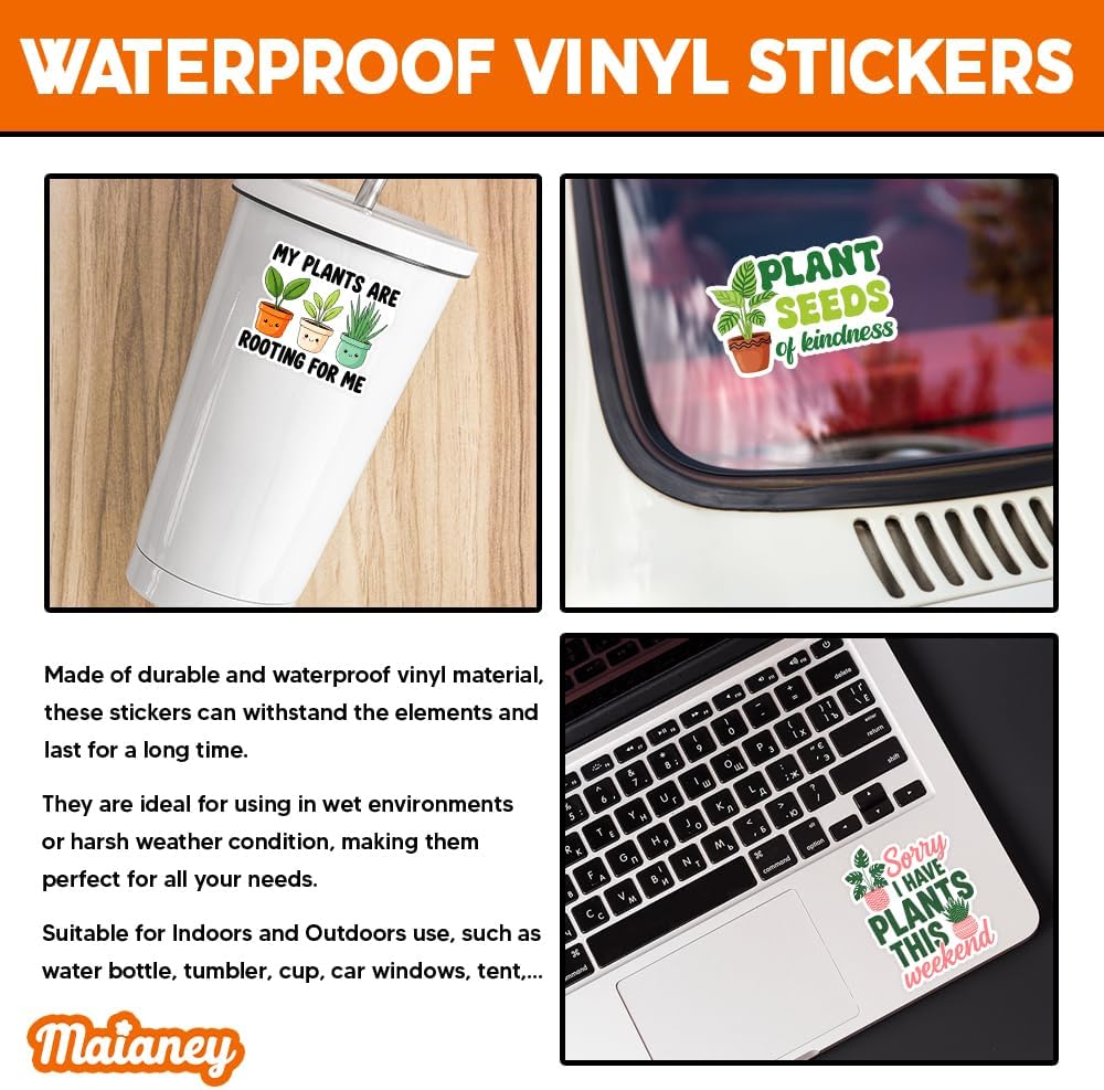 MAIANEY | Funny Plant Lover Sticker Pack 3 Inch – 10PCS Waterproof Vinyl Stickers for Gardeners, Plant Moms, Succulent Lovers – Cute Gardening Aesthetic Decals for Water Bottle Laptop Journal Gift