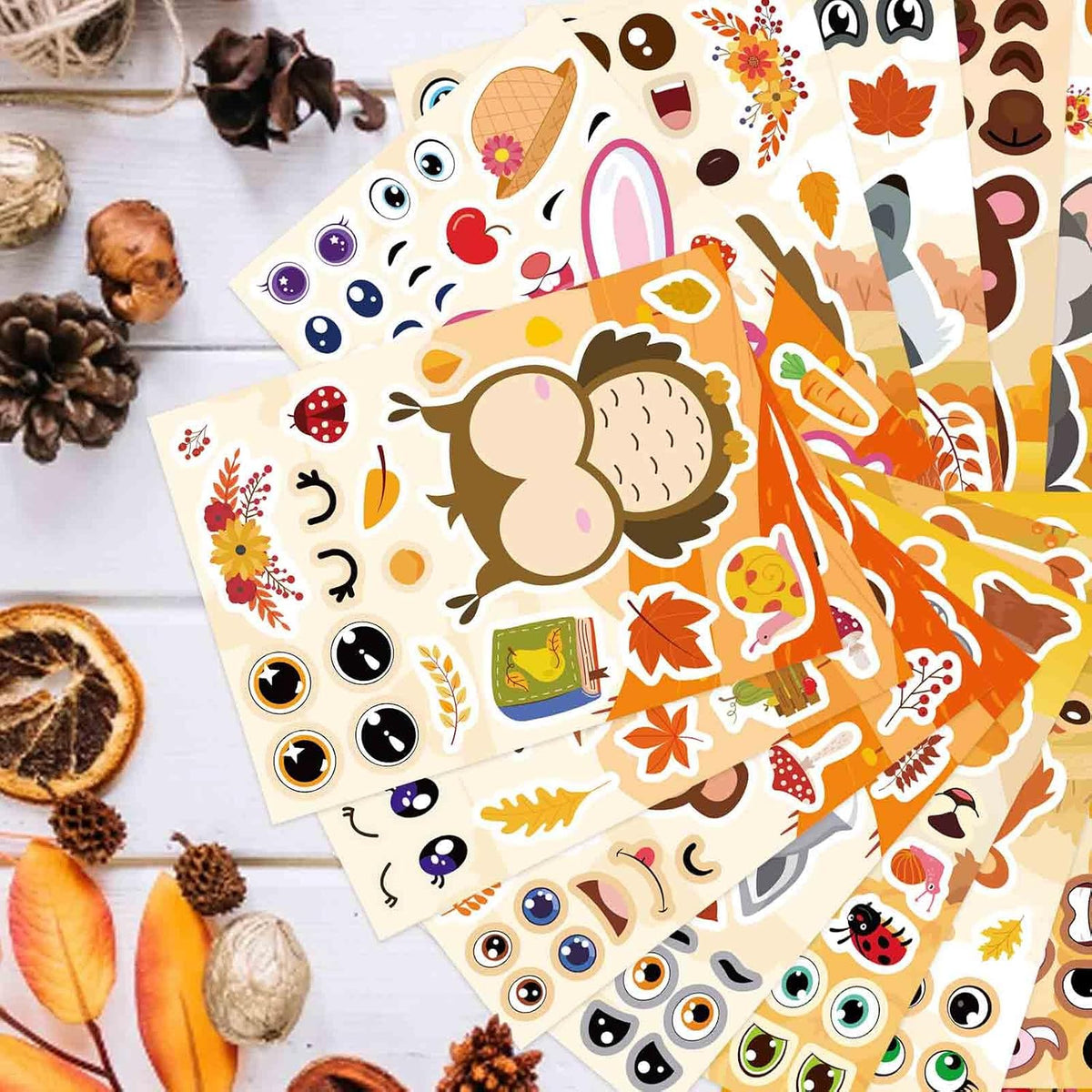 Fall Stickers for Kids Toddlers, Autum Animal Stickers Make-a-face Sticker