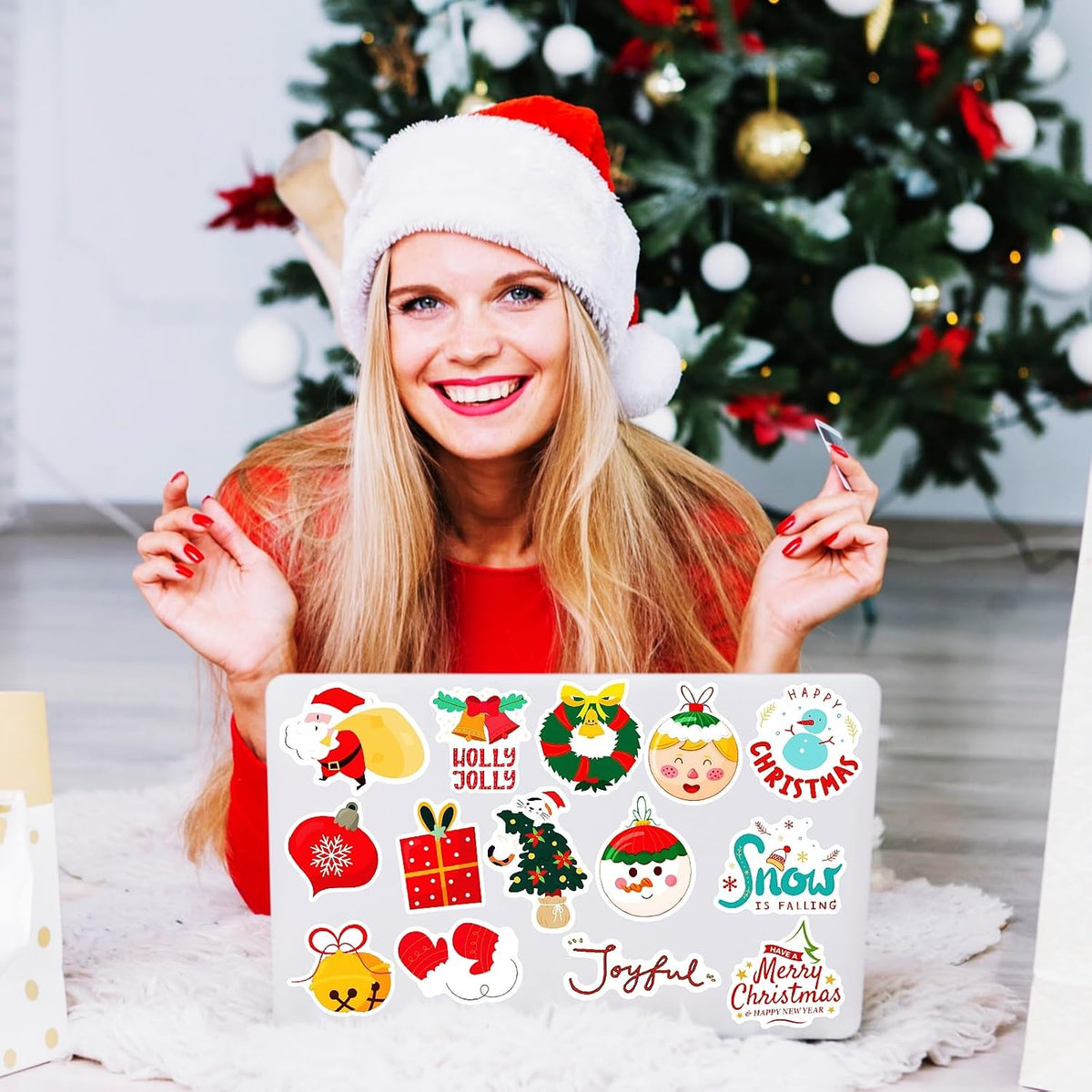 300pcs Christmas Stickers for Water Bottles Crafts Scrapbooking Party Favors, Cute Holiday Merry Christmas Stickers for Kids Teens Aduts
